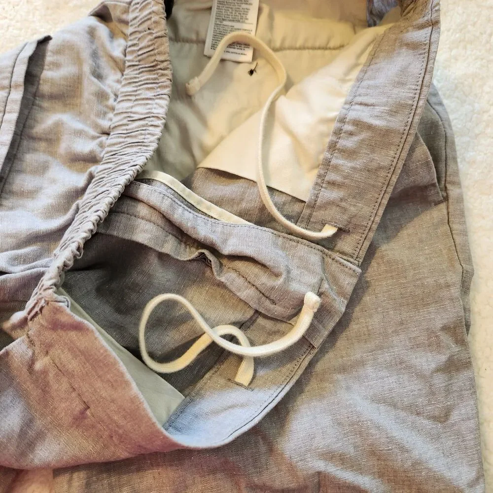 Banana Republic Mens 31 S Slim Fit Heather Gray Linen Drawstring Trousers Pants